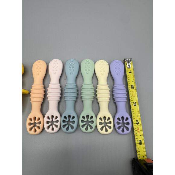 Soft Silicone Mini Forks Spoons Utensils Baby Toddler Multicolor Lot Of 10 - Picture 2 of 3